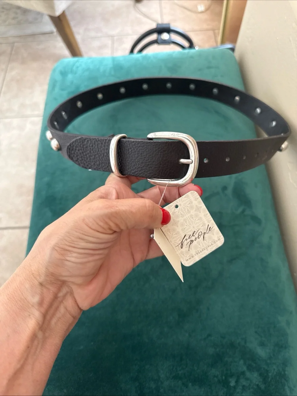 Free People Black Leather Rhodes Studded Belt - Picture 1 of 11